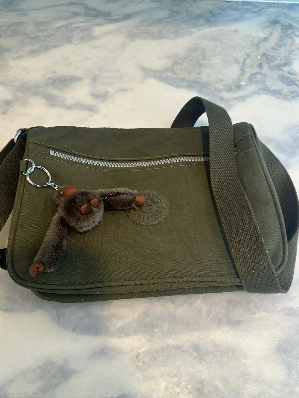 Kipling Green Moss Crossbody Shoulder Bag with Signature Fur Monkey Keychain